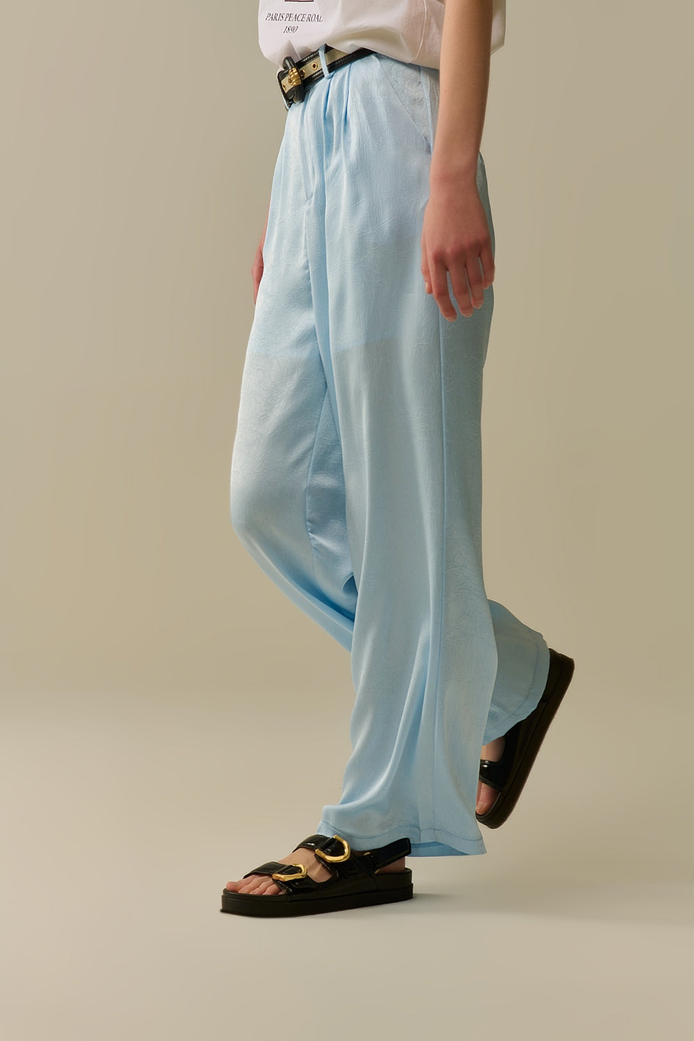 Tailored satin Pants With Wide Leg in Baby Blue - Trousers