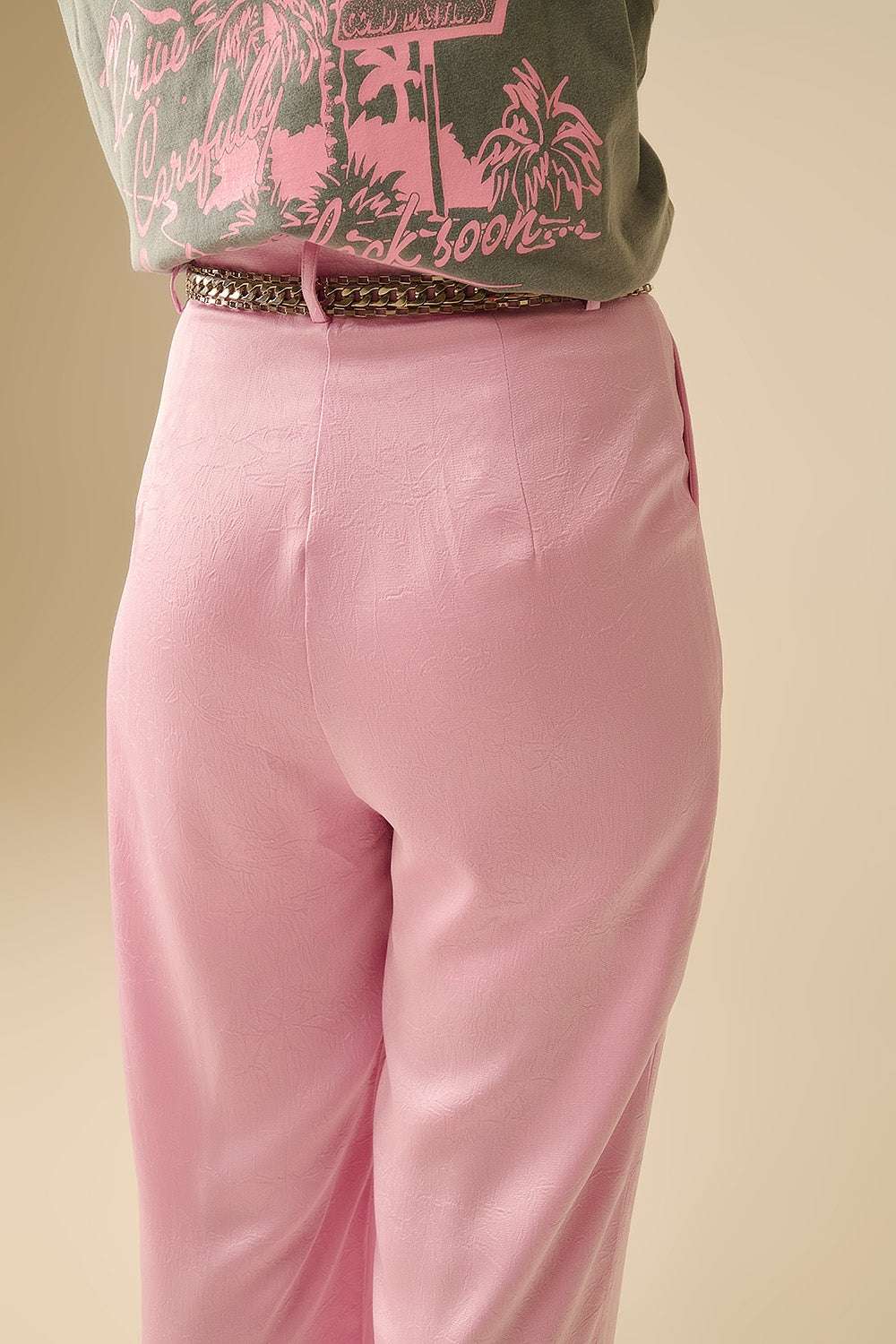 Tailored satin Pants With Wide Leg in Pink - Trousers