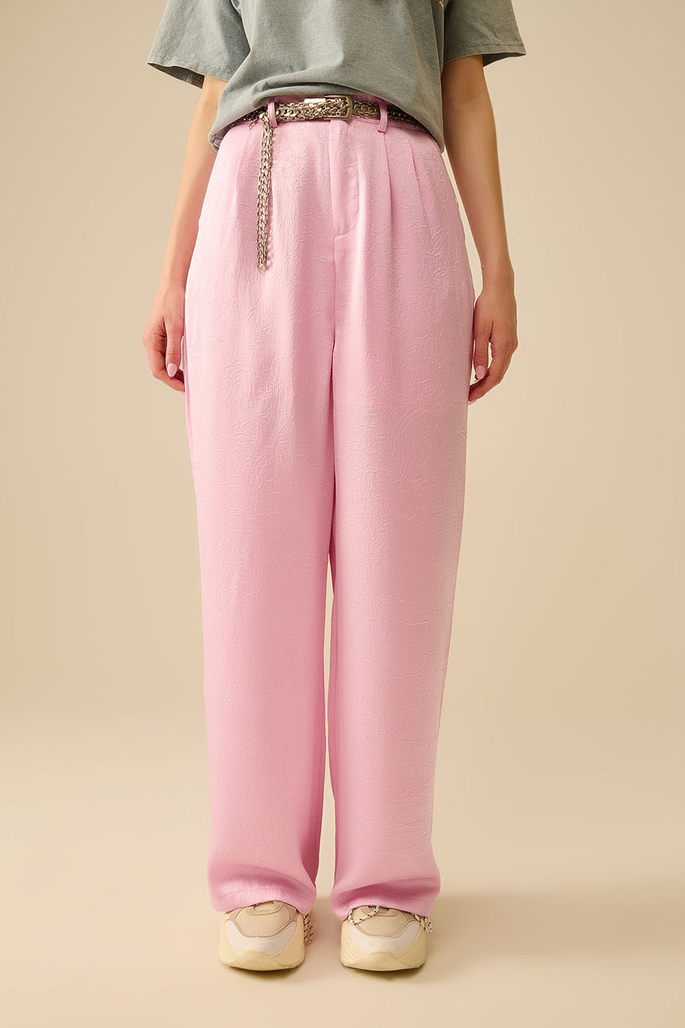 Tailored satin Pants With Wide Leg in Pink - Trousers