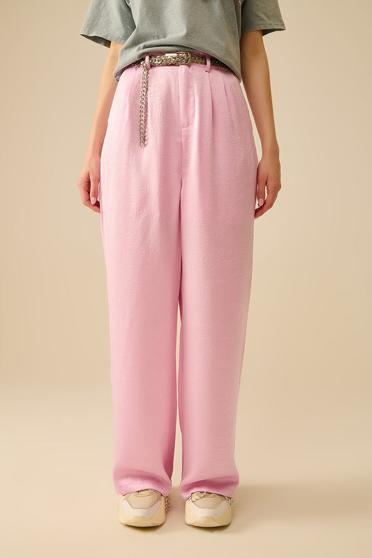 Tailored satin Pants With Wide Leg in Pink - Trousers