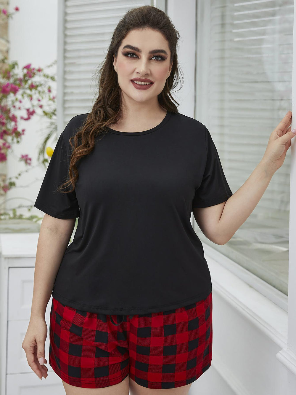 Ensemble de détente Trendsi grande taille avec t-shirt et short à carreaux