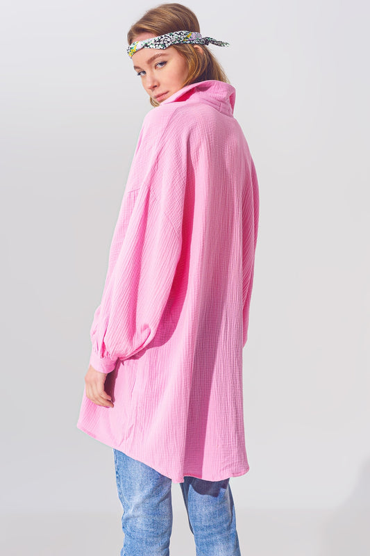 Textured Loose Fit Shirt in Pink - Shirts