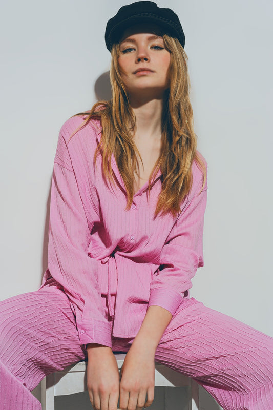 Textured Loose Shirt in Pink - Shirts