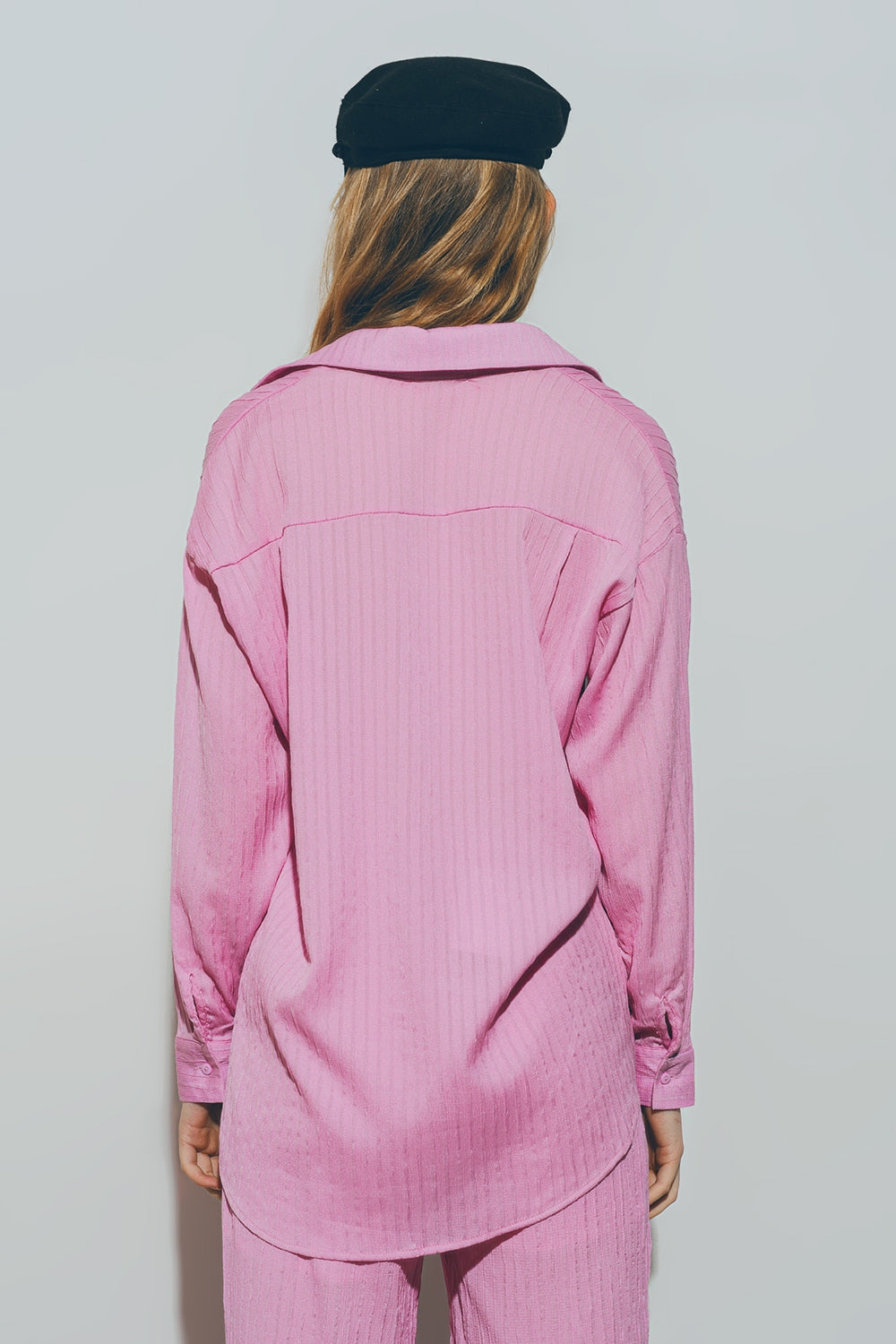 Textured Loose Shirt in Pink - Shirts
