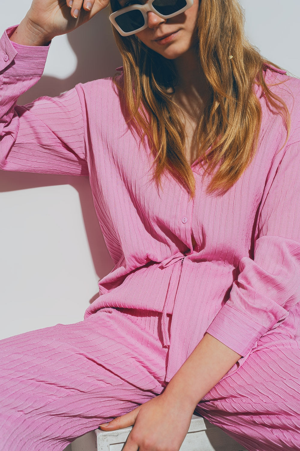 Textured Loose Shirt in Pink - Shirts