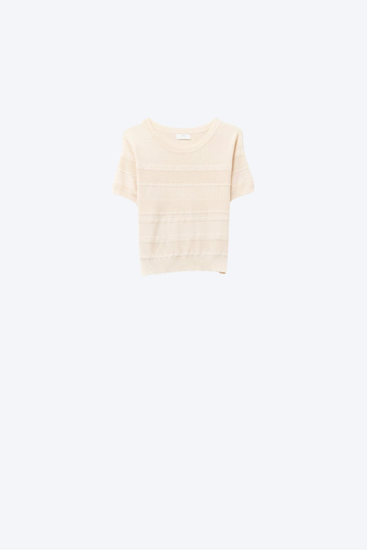 Textured Stripe Knit Sweater in Beige - Jumpers