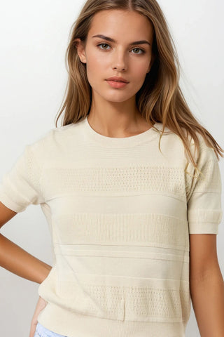 Pull en maille à rayures texturées beige