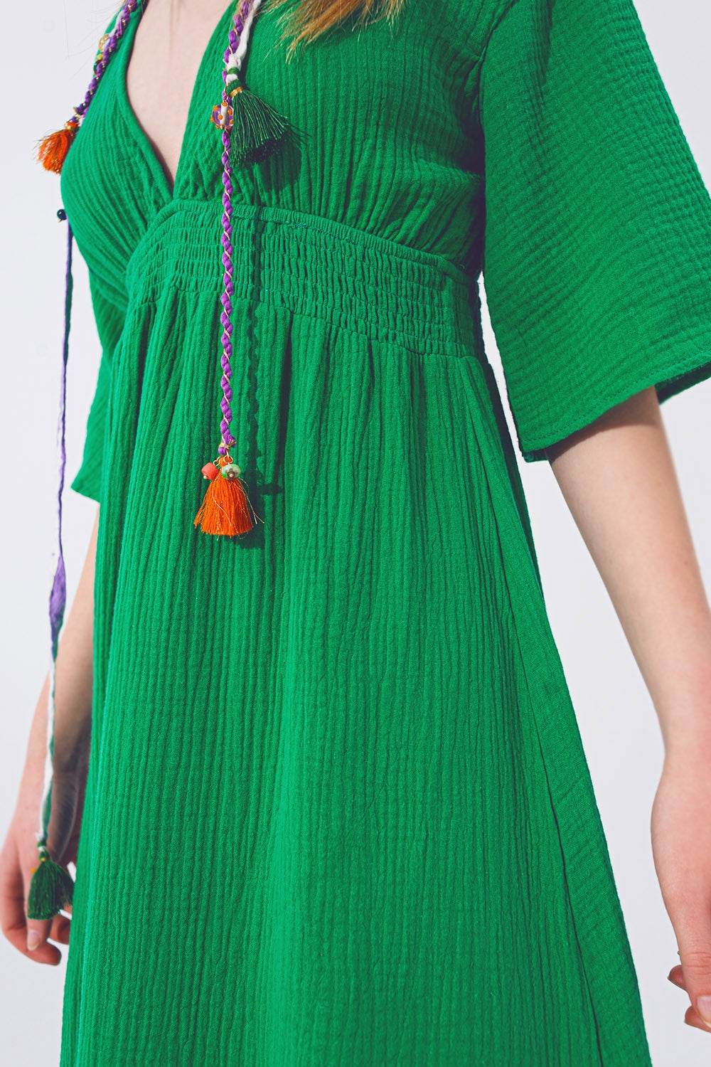 Textured V-Neck Maxi Dress in Green - Dresses