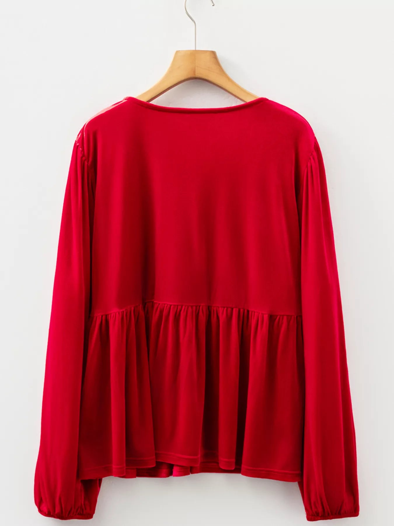 Plus Size Tie Front Velvet Peplum Blouse - Blouses