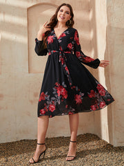 Robe fleurie grande taille à nouer à la taille pour femme