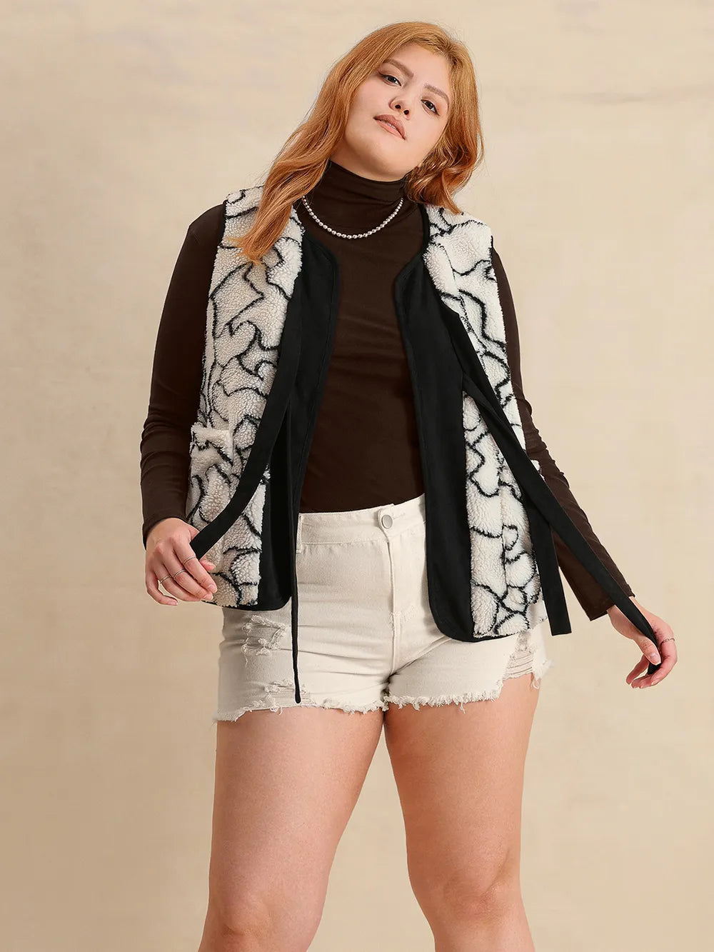 Plus Size Tied Sherpa Vest Coat with Pockets - Vests