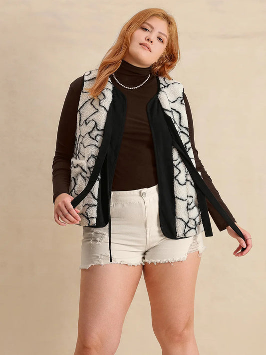 Plus Size Tied Sherpa Vest Coat with Pockets - Vests