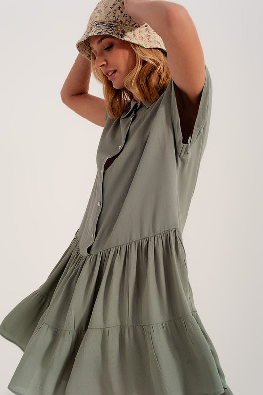 Tiered hem shirt dress in green - Dresses