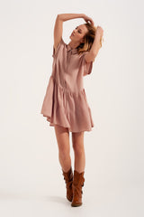 Tiered hem shirt dress in light pink