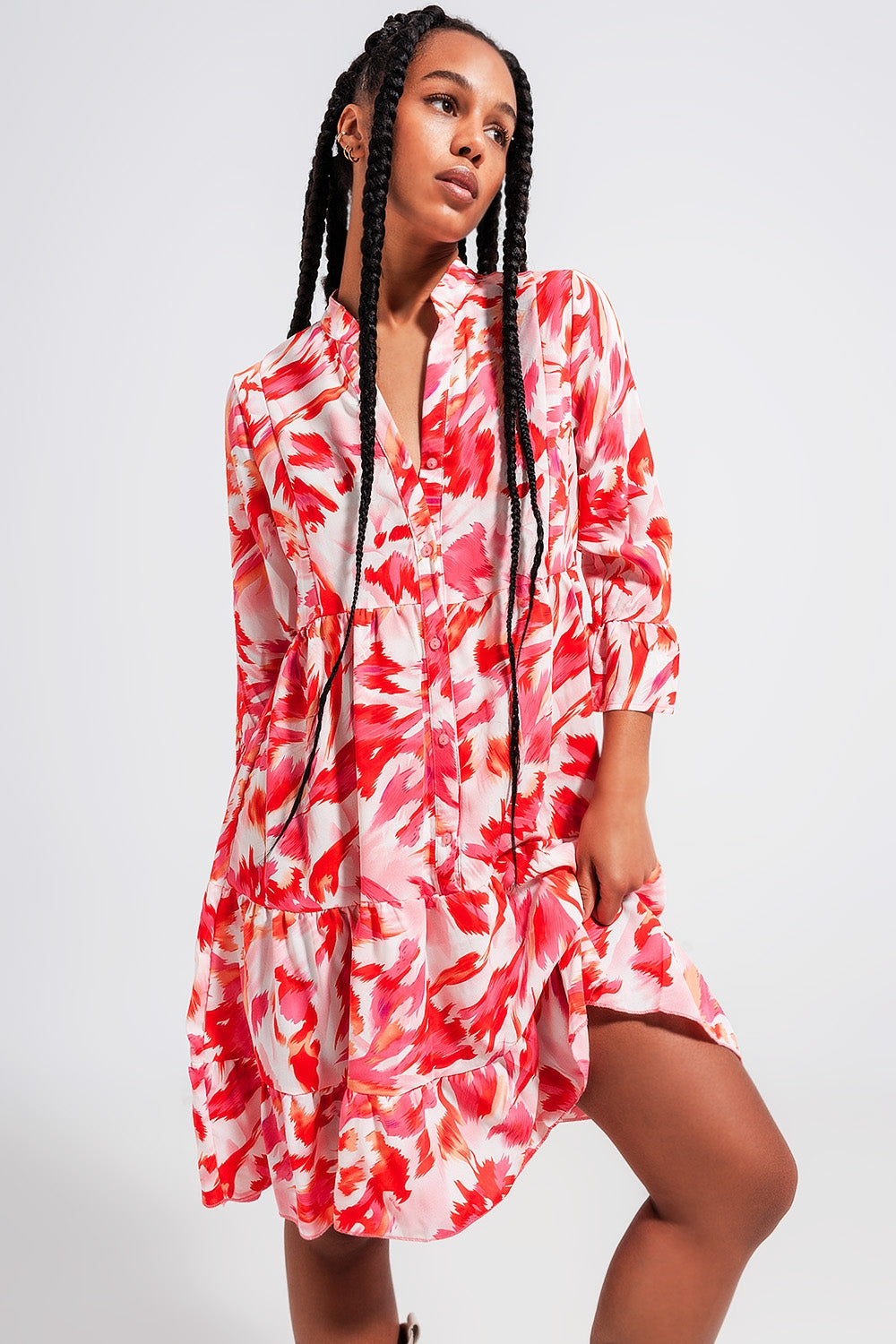 Tiered mini dress in fuchsia - Dresses