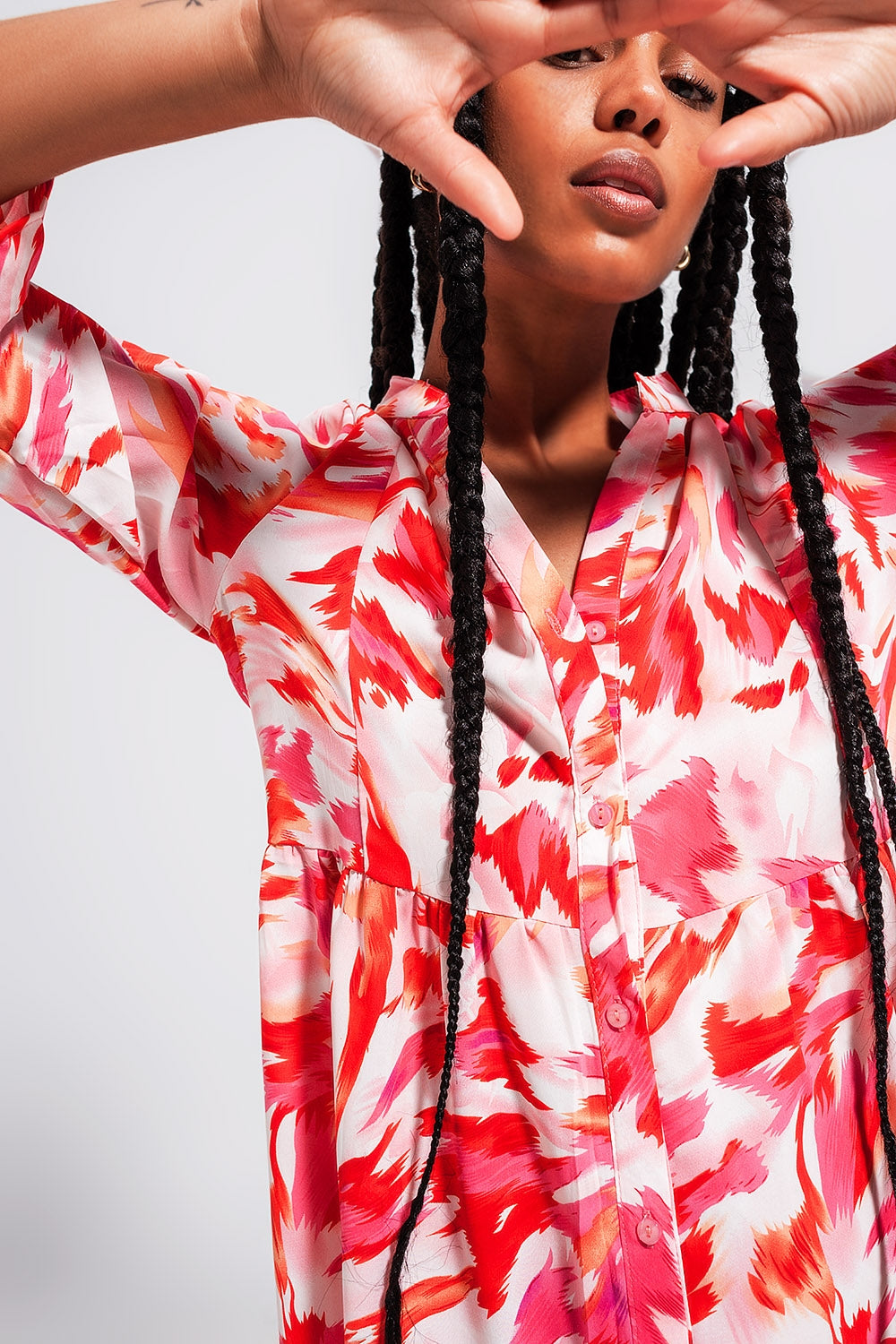 Tiered mini dress in fuchsia - Dresses