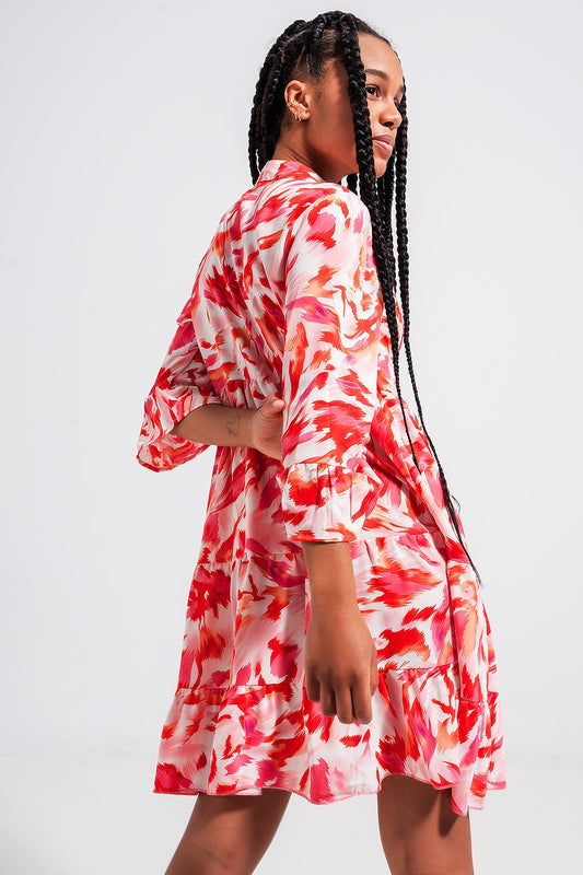 Tiered mini dress in fuchsia - Dresses