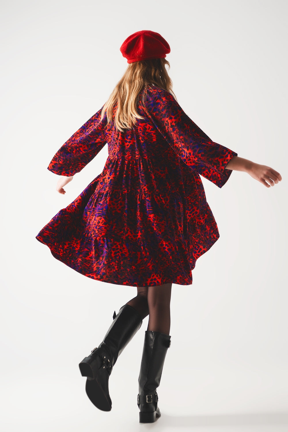 Tiered mini smock dress in animal print in red - Dresses