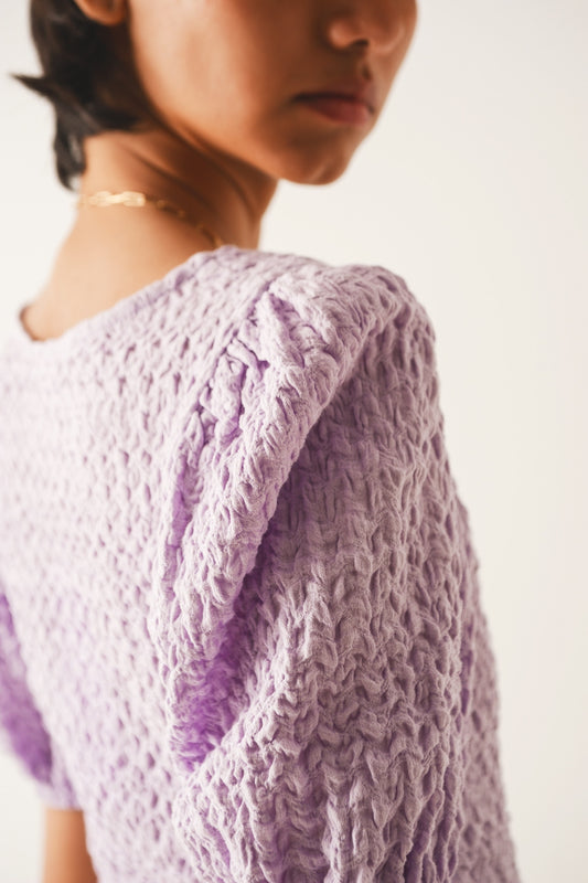 Top with balloon sleeves and hook and eye closure in lila - Tops