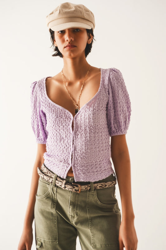 Top with balloon sleeves and hook and eye closure in lila - Tops