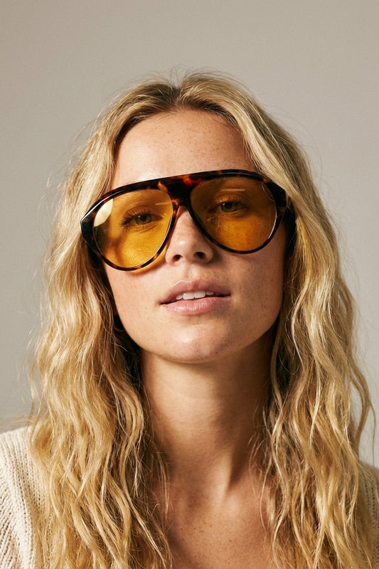 Tortoise Brown Aviator Sunglasses with Amber Lenses -