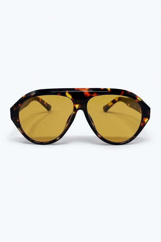 Tortoise Brown Aviator Sunglasses with Amber Lenses -
