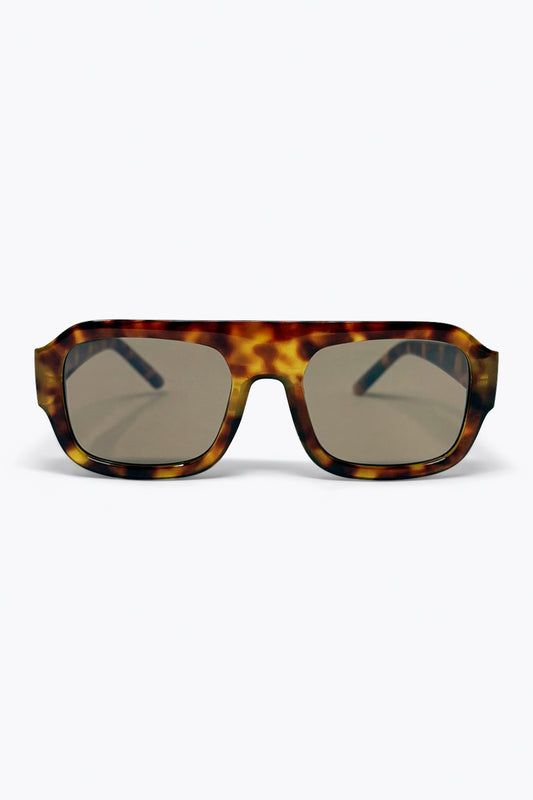Tortoise Brown Square Frame Sunglasses for Women -