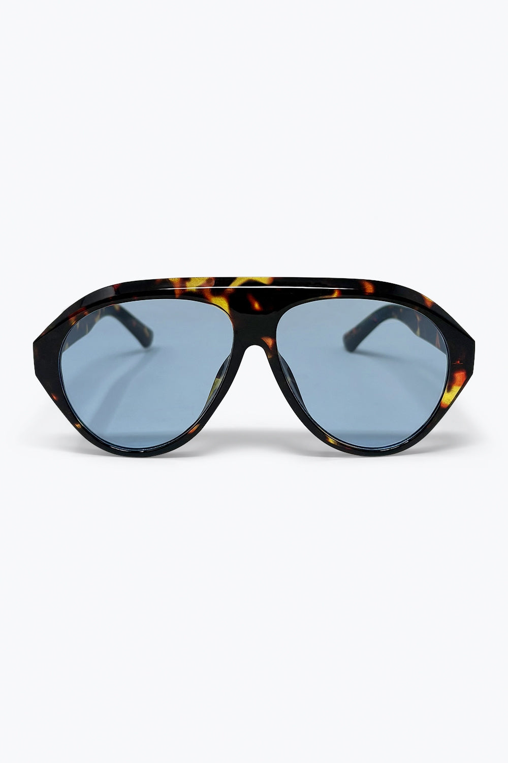 Tortoise Frame Blue Lens Oversized Sunglasses -
