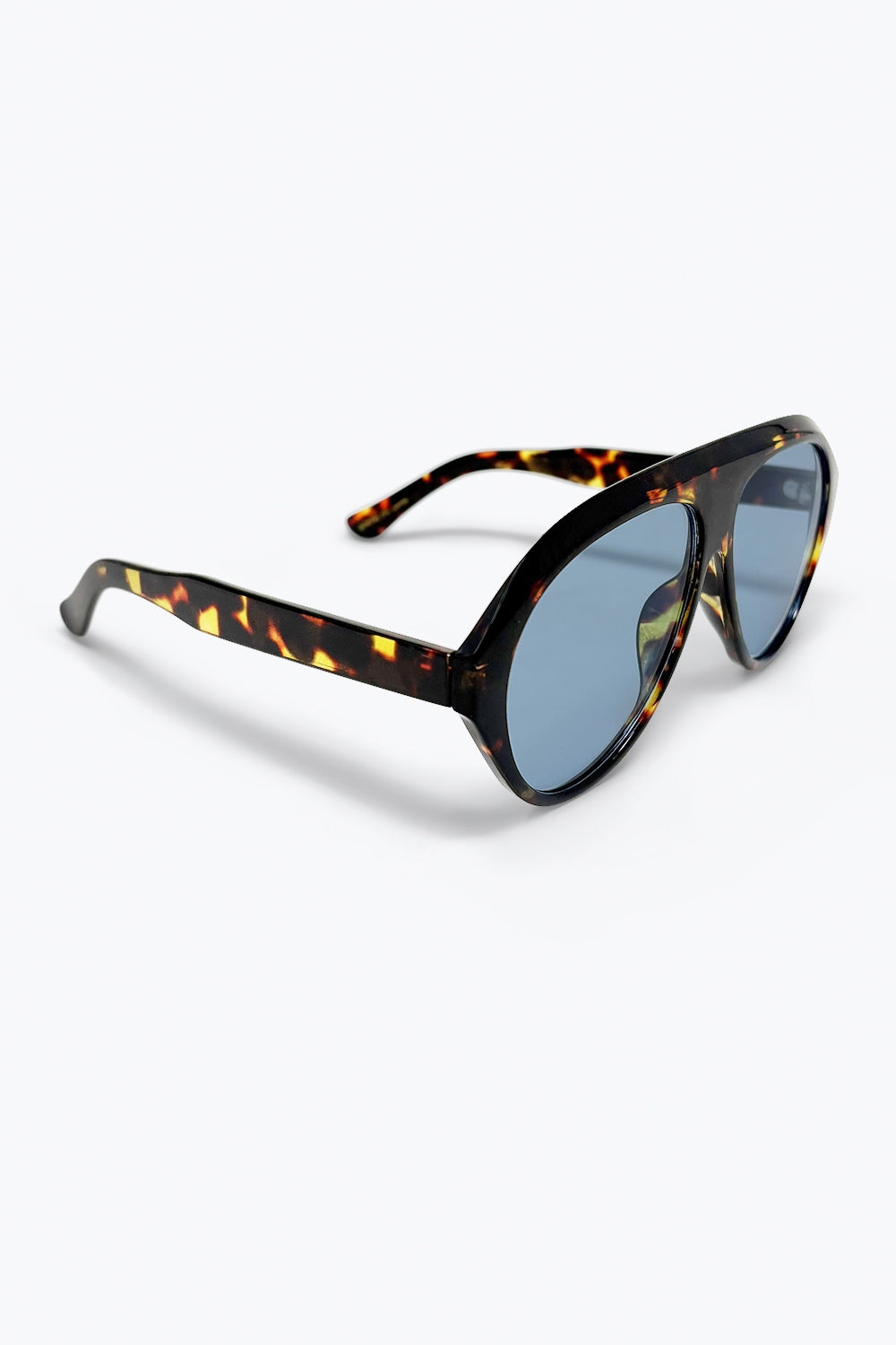 Tortoise Frame Blue Lens Oversized Sunglasses -