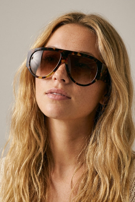 Tortoise Oversized Shield Sunglasses with Gradient Lens -