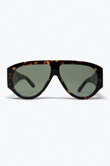 Tortoise Oversized Shield Sunglasses with Green Lens