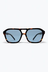 Tortoiseshell Brown Aviator Sunglasses with Blue Lenses