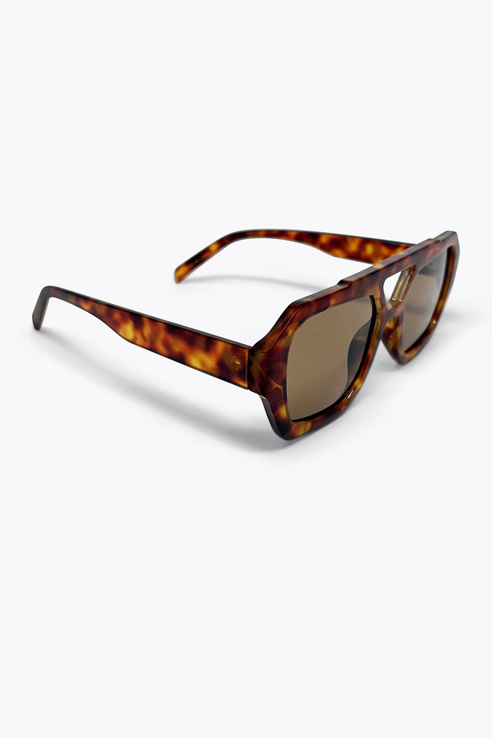 Tortoiseshell Brown Geometric Frame Sunglasses -