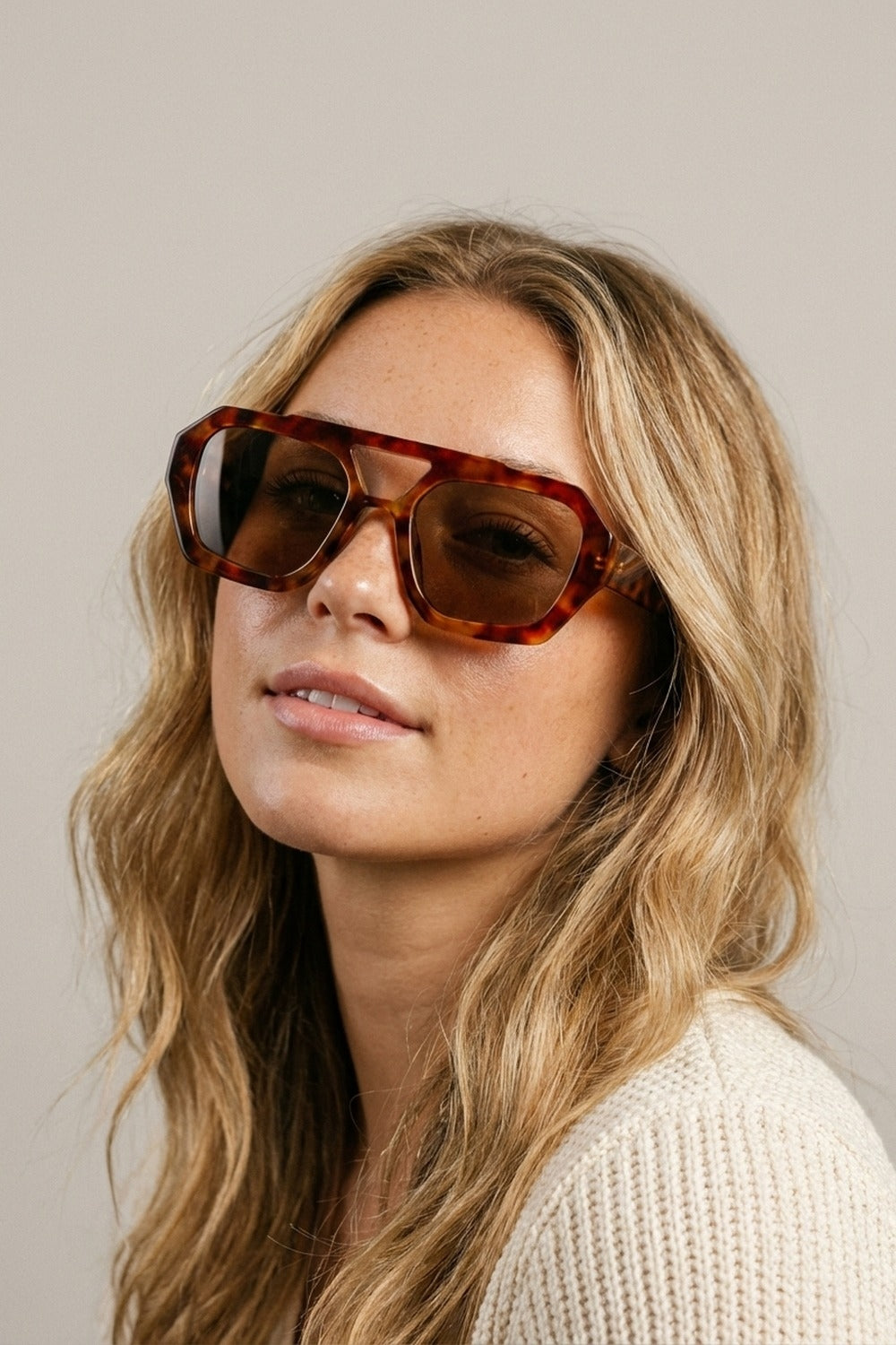 Tortoiseshell Brown Geometric Frame Sunglasses -