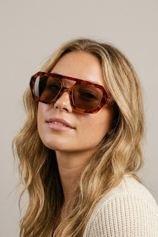 Tortoiseshell Brown Geometric Frame Sunglasses -
