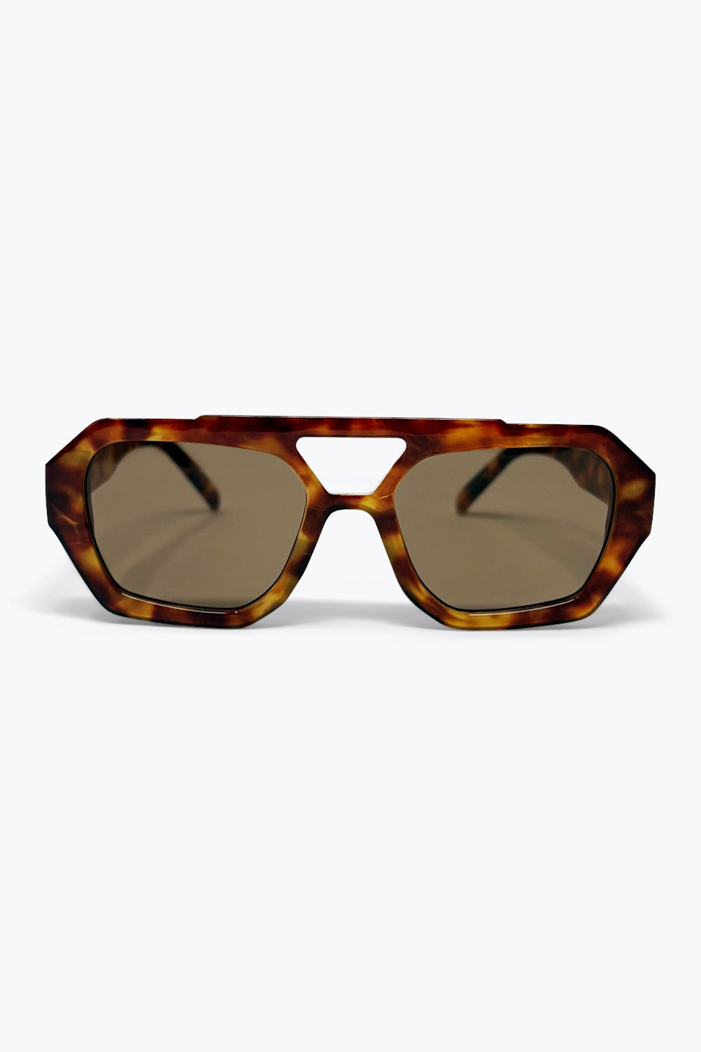 Tortoiseshell Brown Geometric Frame Sunglasses -