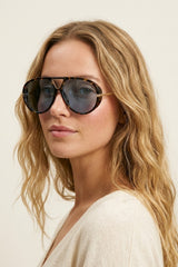 Tortoiseshell Frame Blue Lens Oversized Sunglasses