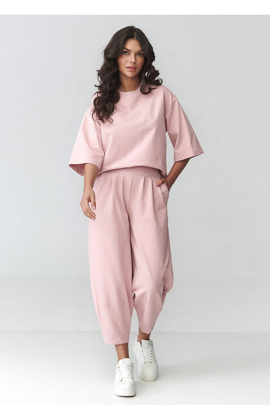 Makadamia Pink Tracksuit Set with Oversized Top and Relaxed Fit Trousers for Casual Comfort