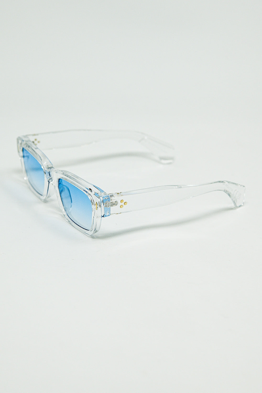 Translucent White Sunglasses with Oval Light Blue Lenses - Sunglasses