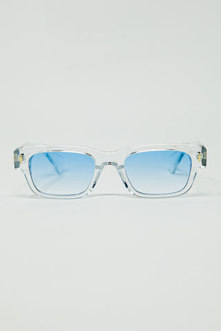 Lunettes de soleil blanches translucides avec verres ovales bleu clair