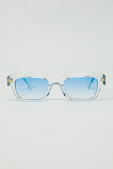 Translucent White Sunglasses with Oval Light Blue Lenses