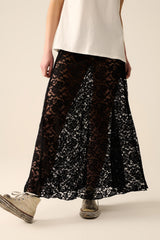 jupe longue en dentelle noire tendance