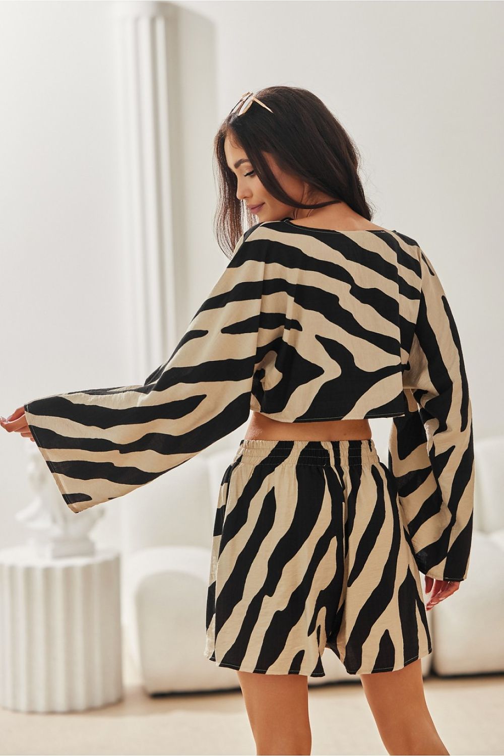 LuaBoutique Trendy Crop Blouse for Women Zebra Print - Blouses