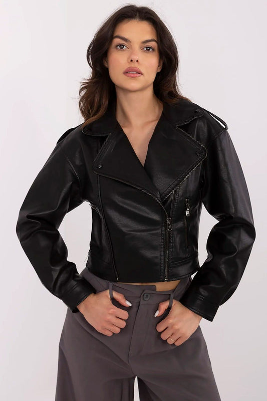 MBM Trendy Cropped Biker Jacket for Stylish Women black - Jackets