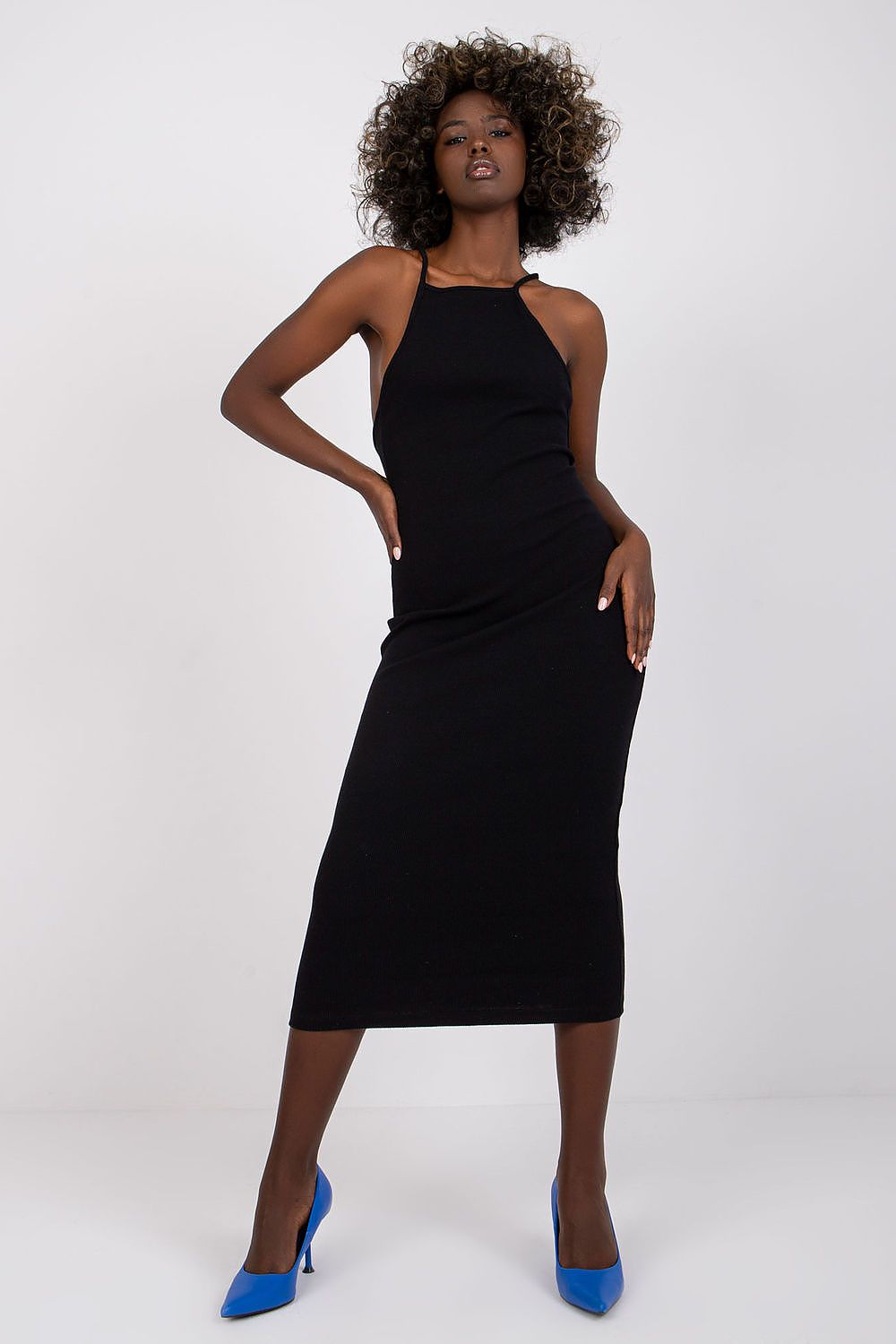 Boutique Lua Trendy Fitted Midi Dress in Blue black - Dresses