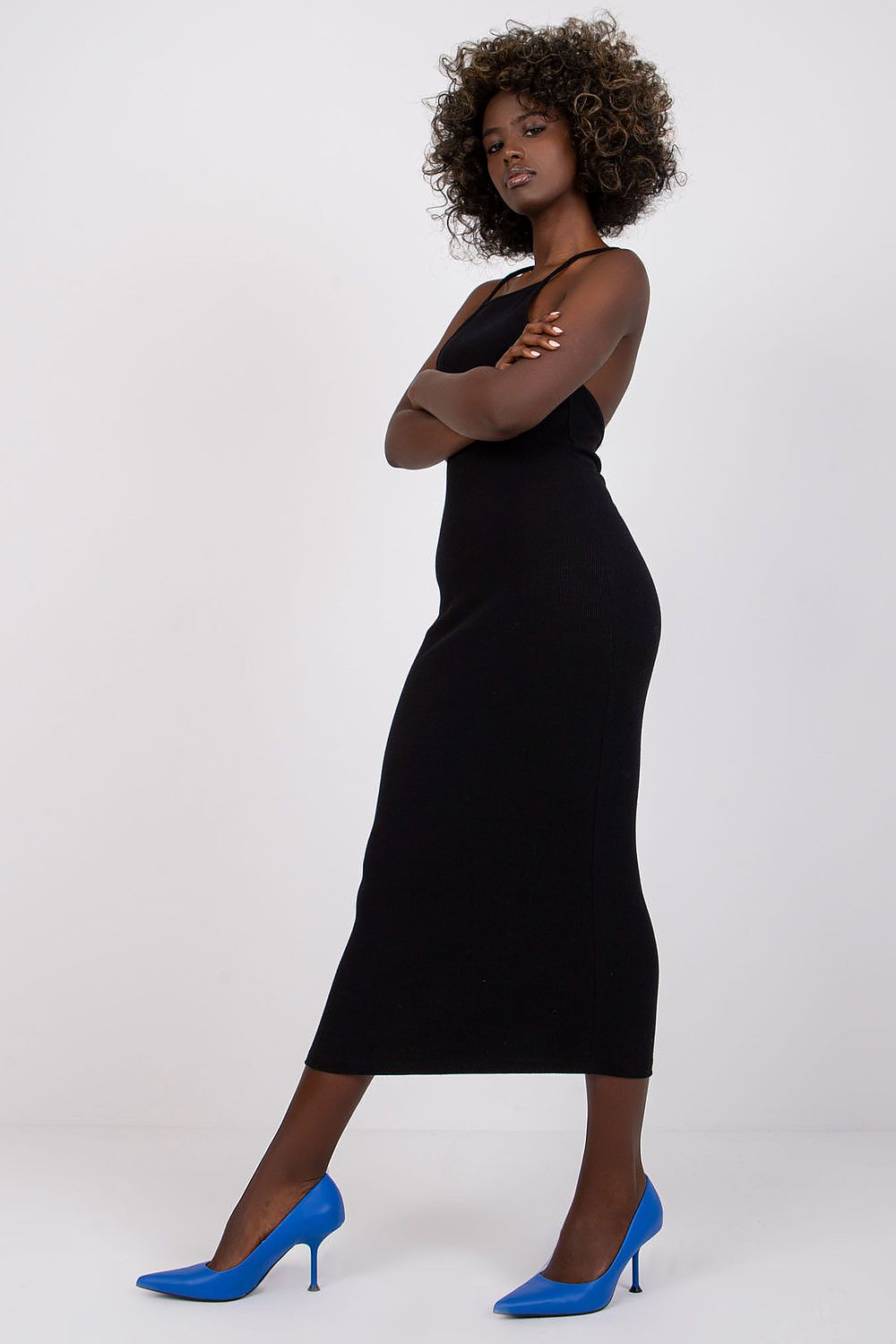 Boutique Lua Trendy Fitted Midi Dress in Blue - Dresses
