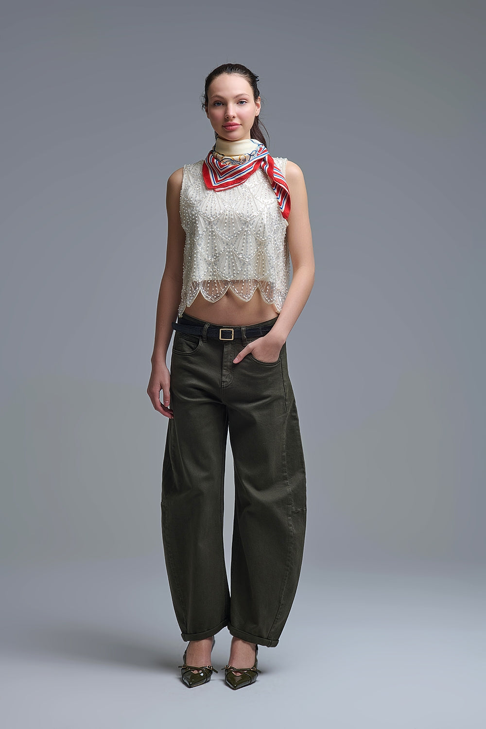 Trendy Green Barrel Balloon Jeans with Pockets - Jeans