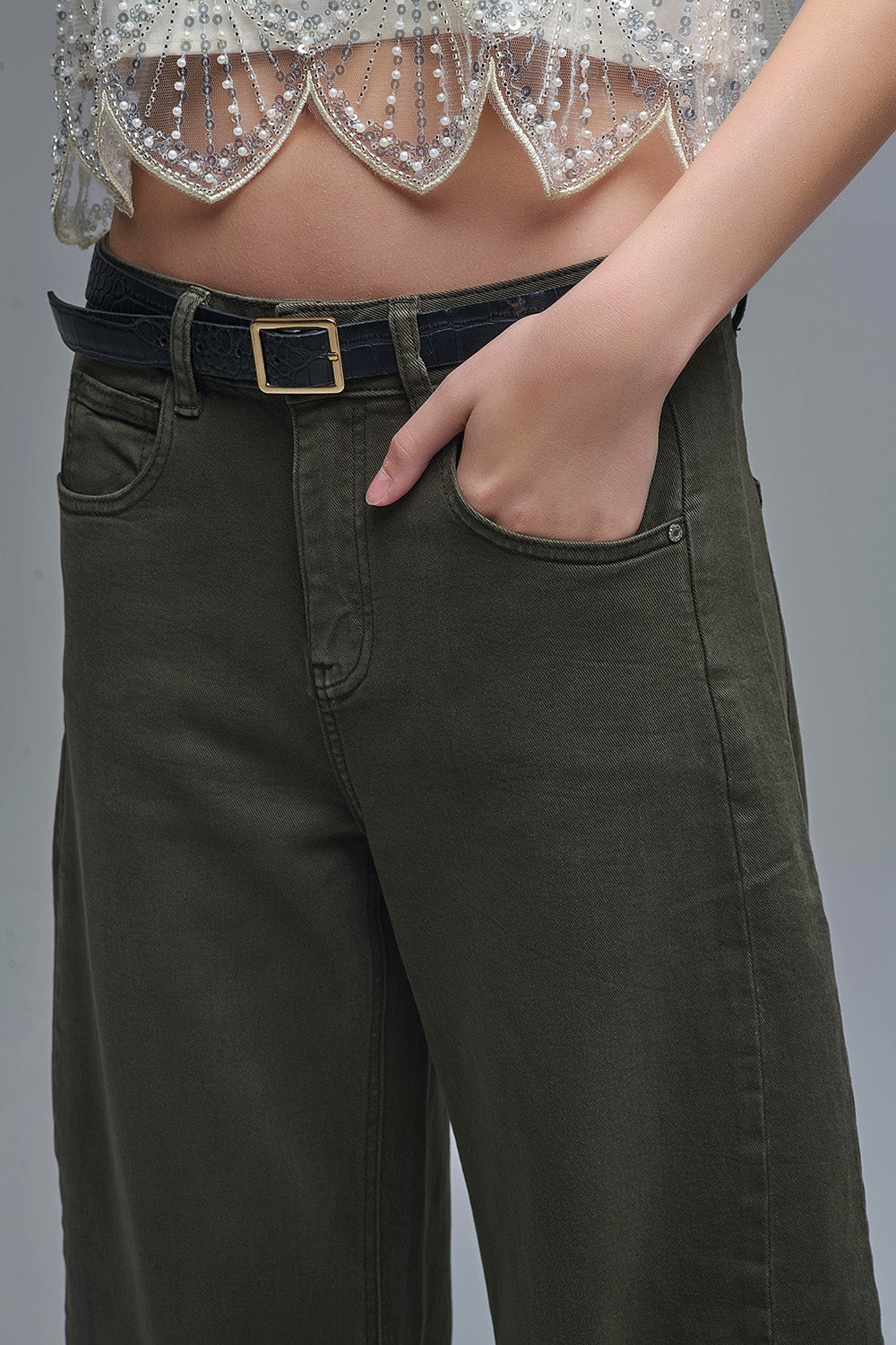 Trendy Green Barrel Balloon Jeans with Pockets - Jeans