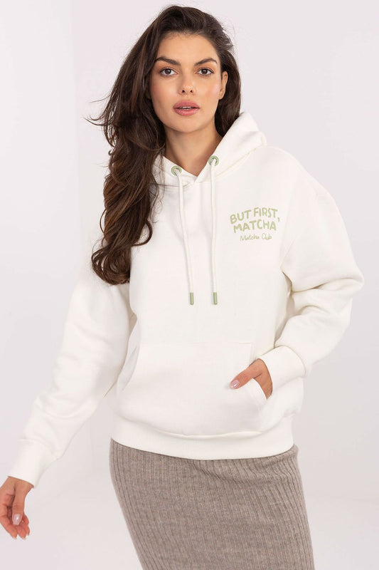 Sublevel Trendy Hoodie for Women - Matcha Design white - Sweaters