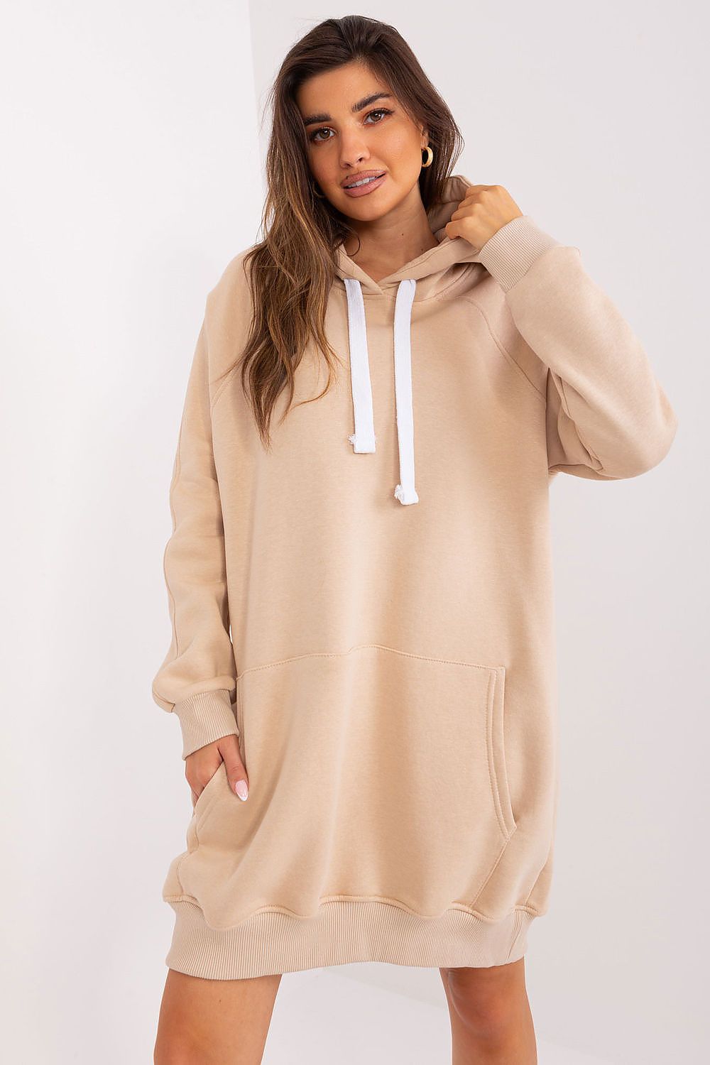 Trendy Loungewear for Women Hoodie Dress beige one-size-fits-all - Sweaters